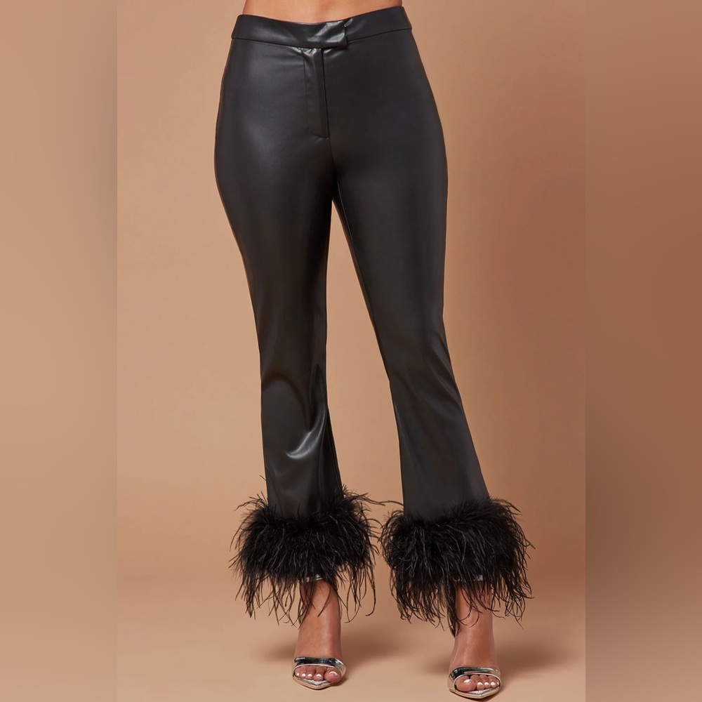 Fashion Nova Black Flare Pants with Feather Detail